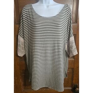 Hannah Plus Size Striped Women's Top with Aztec Printed Drop Sleeves